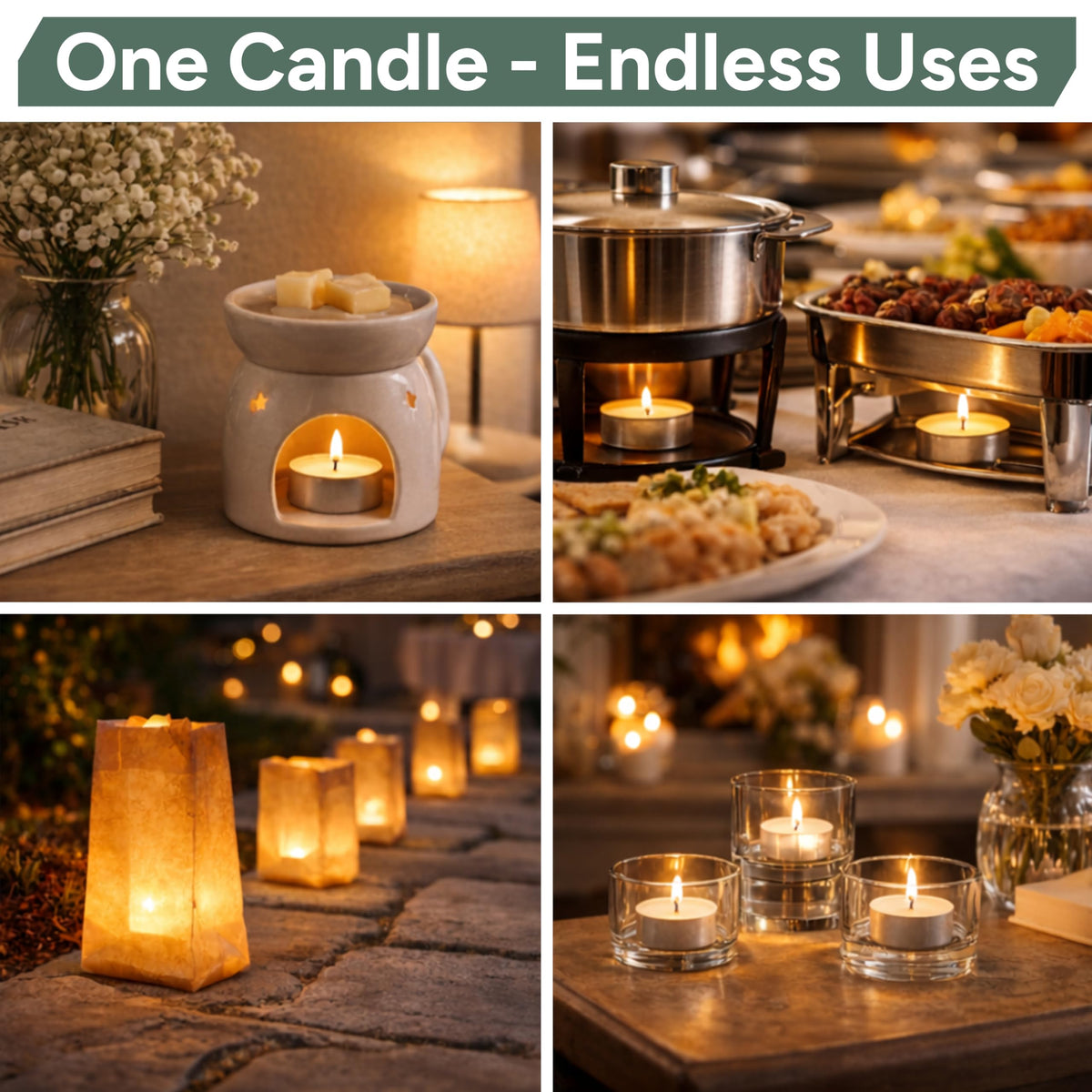 Zuvo Tea Light Candles 4 Hour Burn 50 Pack Unscented Tealights with Cotton Wick