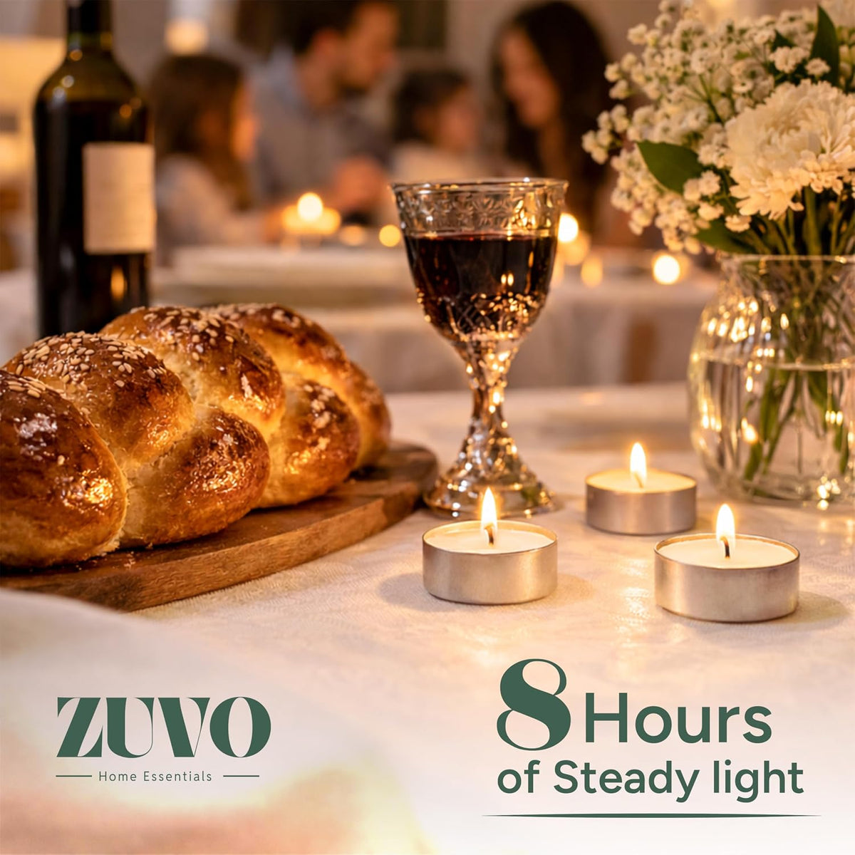 Zuvo Tea Light Candles 8 Hour Burn – 50 Pack Long-Lasting Unscented Tealights