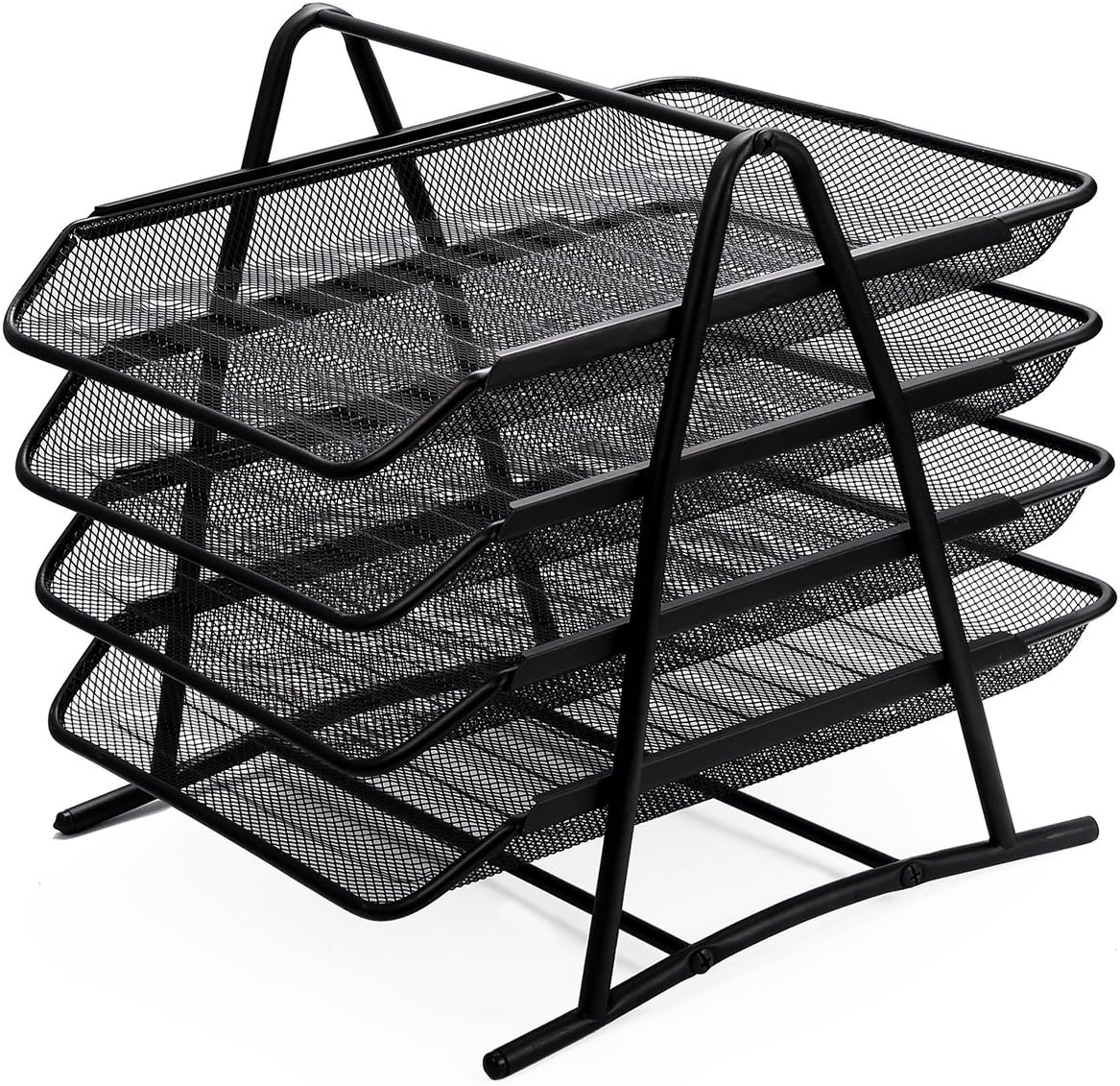 Zuvo Mesh Desk Organiser 4 Tier Black Letter Tray for Office Storage