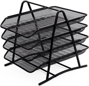 Zuvo Mesh Desk Organiser 4 Tier Black Letter Tray for Office Storage