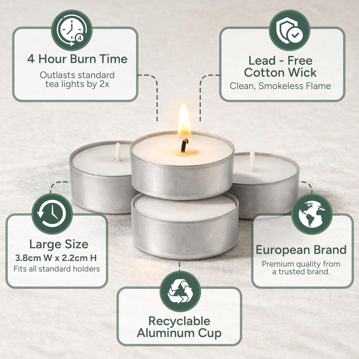 Zuvo Tea Light Candles 4 Hour Burn – 100 Pack Unscented Tealights for Home & Events