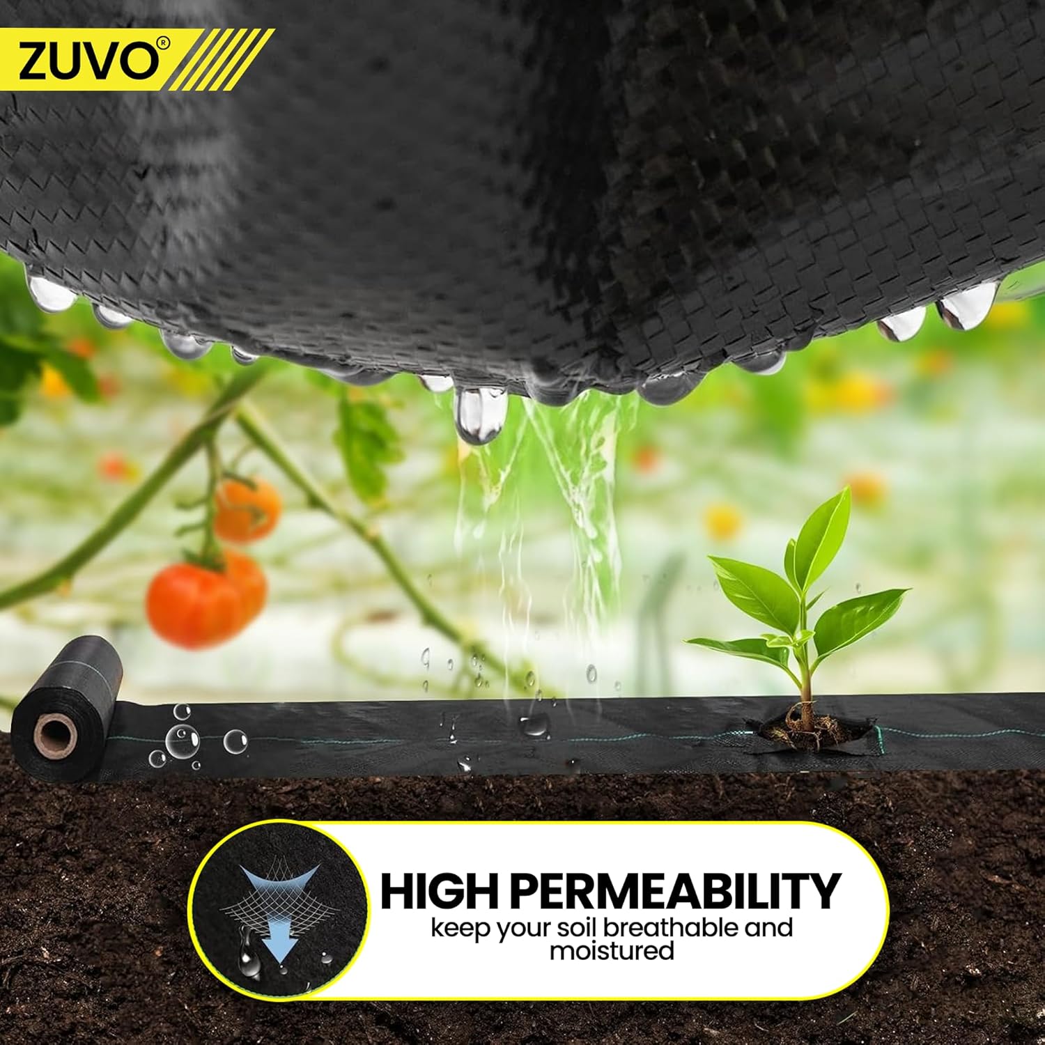 Zuvo Weed Control Membrane - 1M x 10M - Durable Garden Membrane to End Weed Growth - 100gsm - UV stabilised Weed Membrane Landscape Fabric for Gardens, Flower Beds, Any Outdoor Area