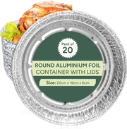 Zuvo Round Aluminium Containers 20 Pack Foil Flan Cases with Paper Lids