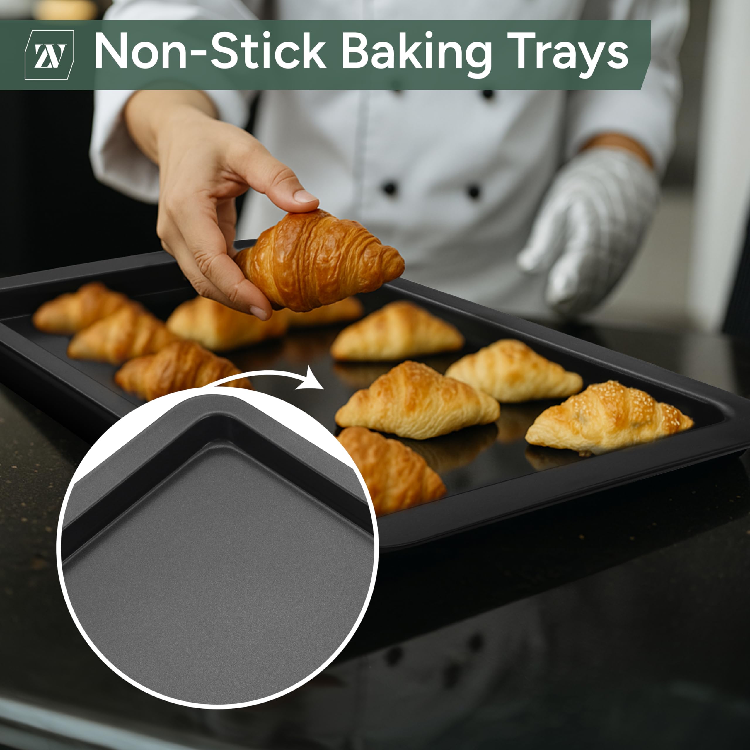 Zuvo Non Stick Baking Tray 38 x 26 cm Carbon Steel Oven Tray for Baking Roasting 1 Pack