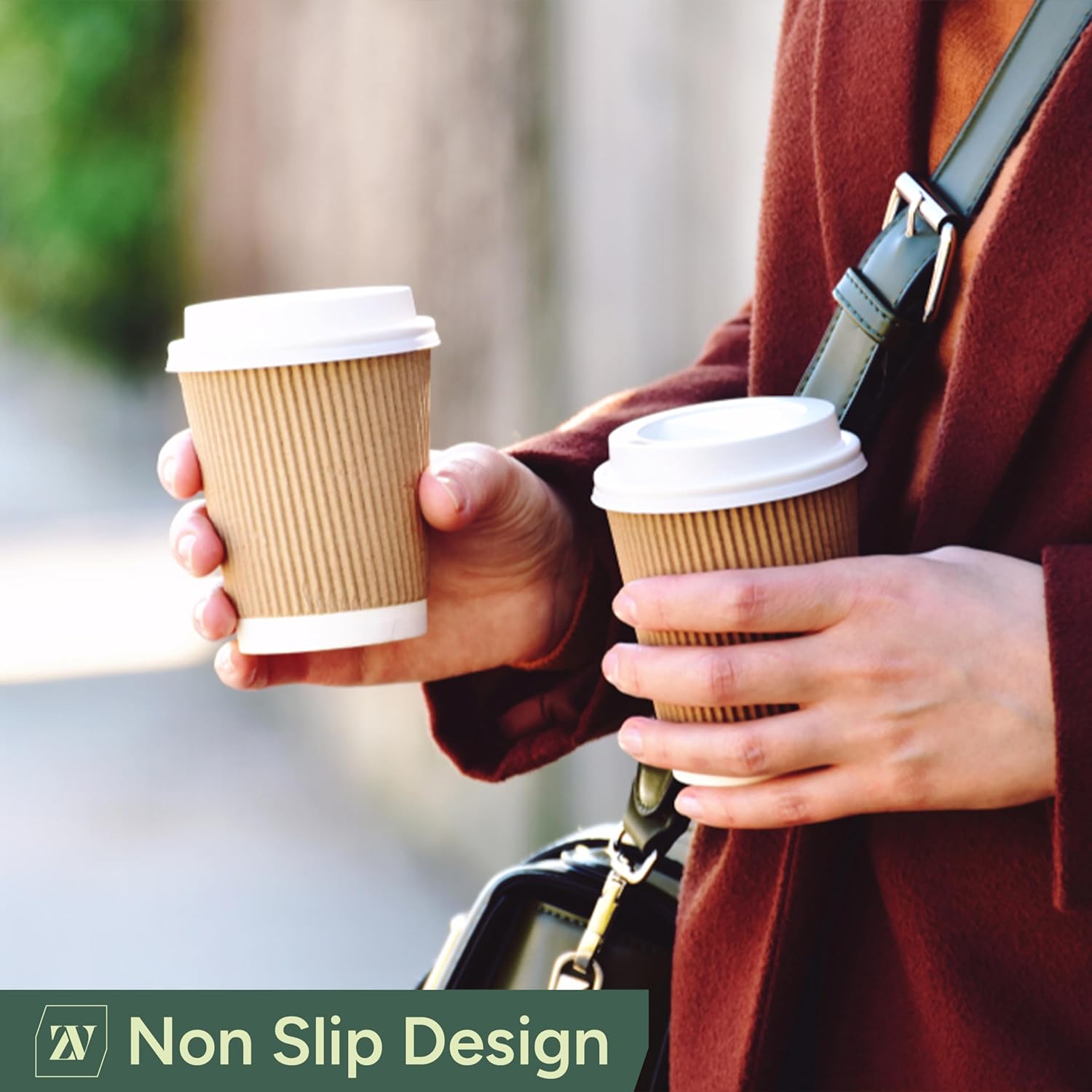 Zuvo Ripple Coffee Cups 12oz 30-Pack with Lids, Brown