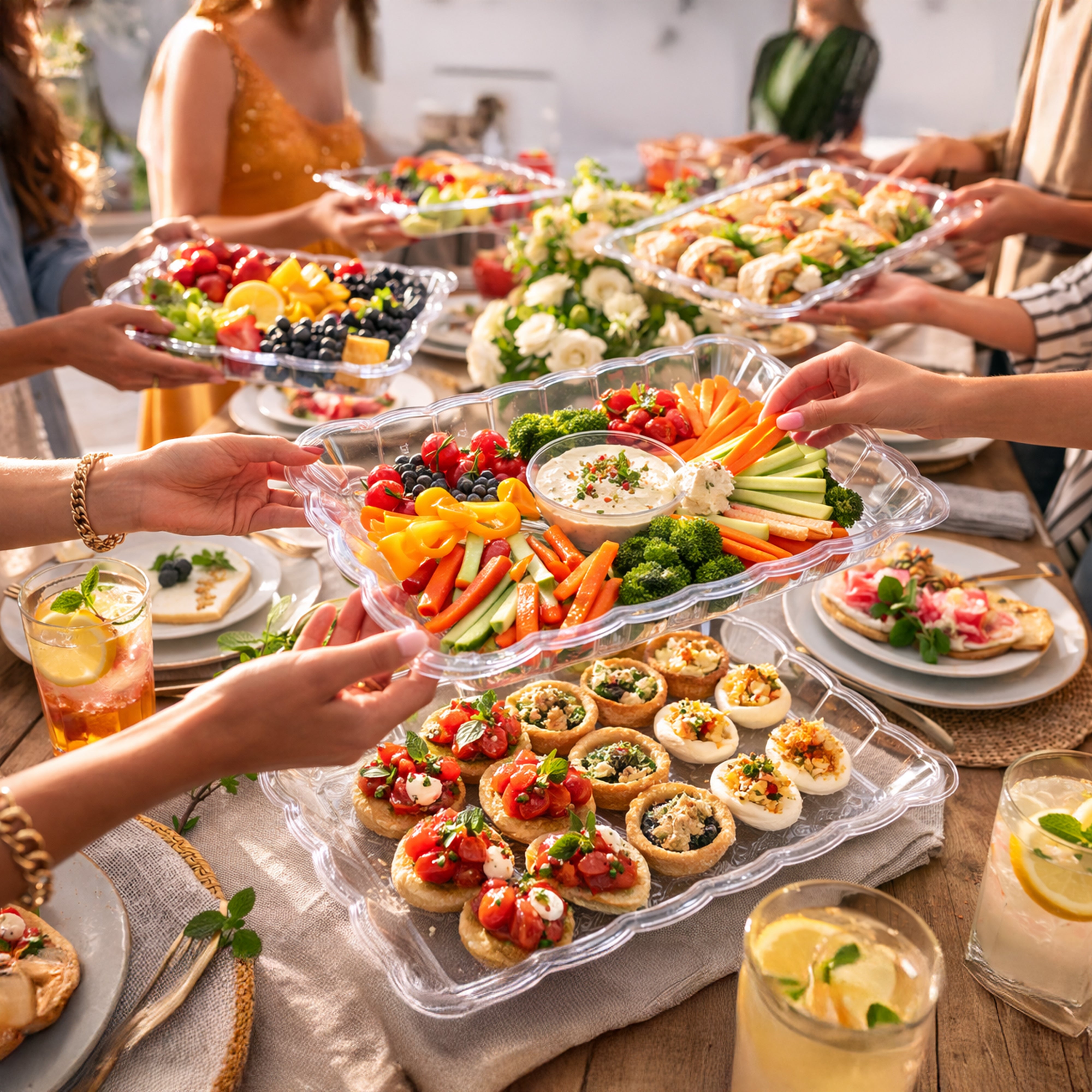 Zuvo Reusable Plastic Serving Trays for Party Food & Buffet Tables | Pack of 6 (32x24 cm)