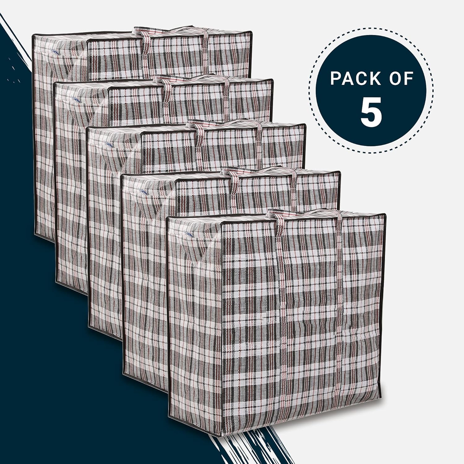 Zuvo Large Laundry Bags with Zip 5 Pack Waterproof Reusable Storage 60x50x25