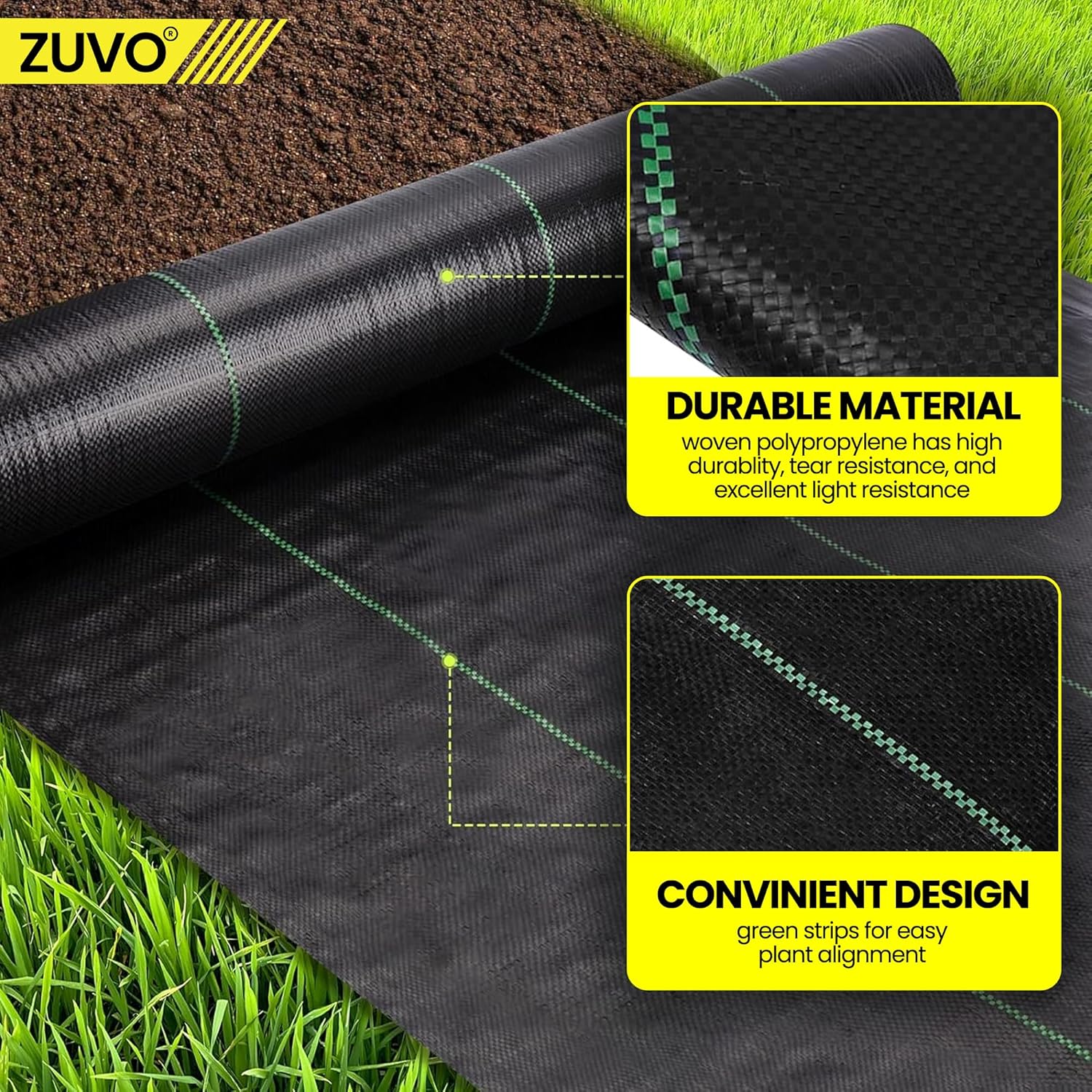 Zuvo Weed Control Membrane - 1M x 10M - Durable Garden Membrane to End Weed Growth - 100gsm - UV stabilised Weed Membrane Landscape Fabric for Gardens, Flower Beds, Any Outdoor Area