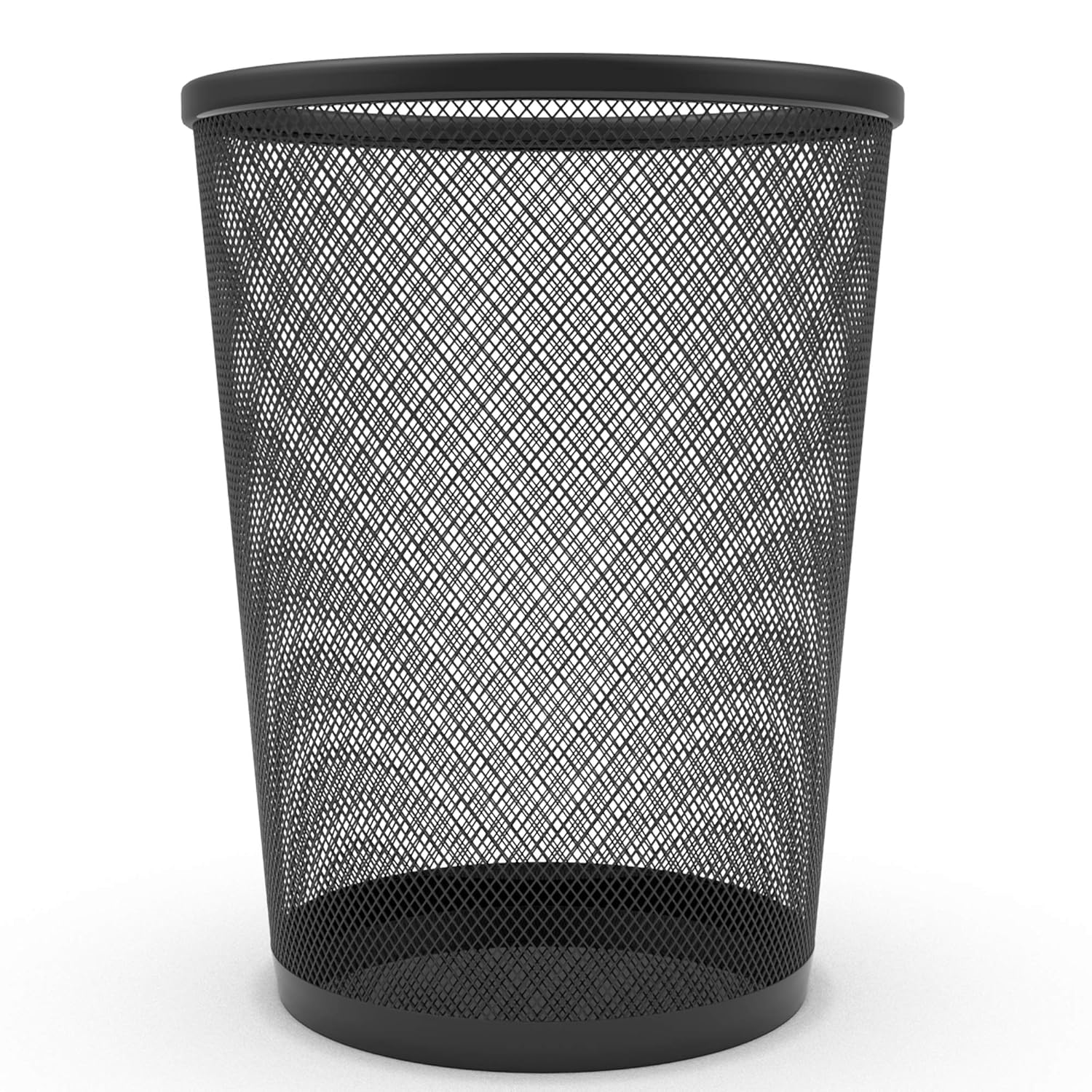 Circular Mesh Waste Paper Bin, Lightweight Waste Basket Garbage Can, Metal Trash Bin Ideal for Kitchen Home Office Dorm Room Living Room Desk Bedroom (Black)