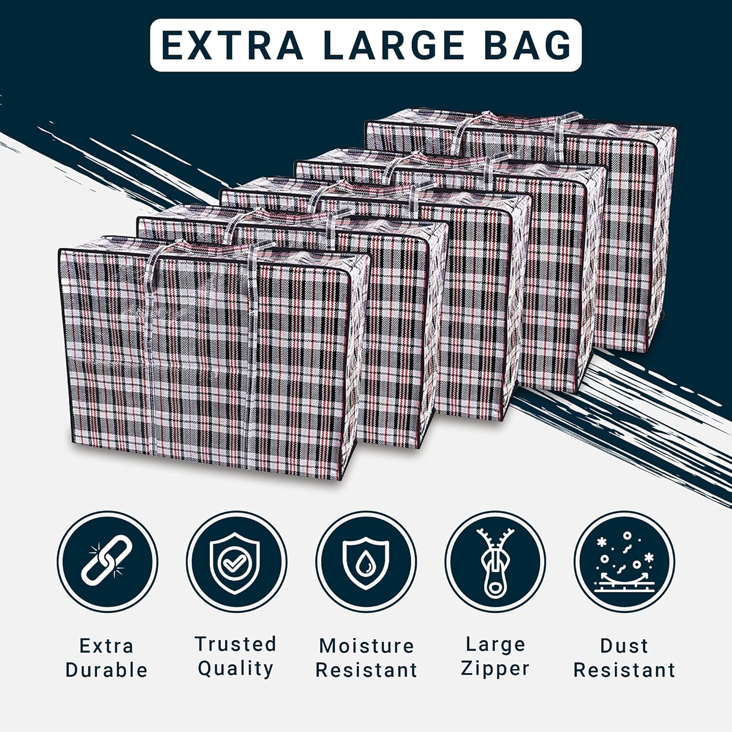 Zuvo Large Laundry Bags with Zip 5 Pack Waterproof Reusable Storage 60x50x25