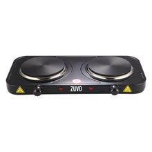 Load image into Gallery viewer, 2000W Double Hot Plate - Black25.8 Ring Stove Hob - Portable &amp; with Adjustable Thermostat - Cast Iron Heating Plate - Best for Cooking - Zuvo
