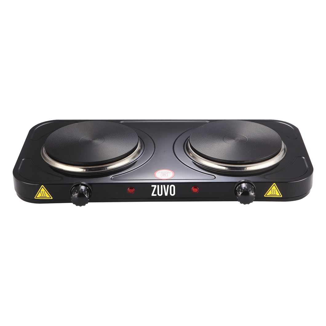 2000W Double Hot Plate - Black25.8 Ring Stove Hob - Portable & with Adjustable Thermostat - Cast Iron Heating Plate - Best for Cooking - Zuvo