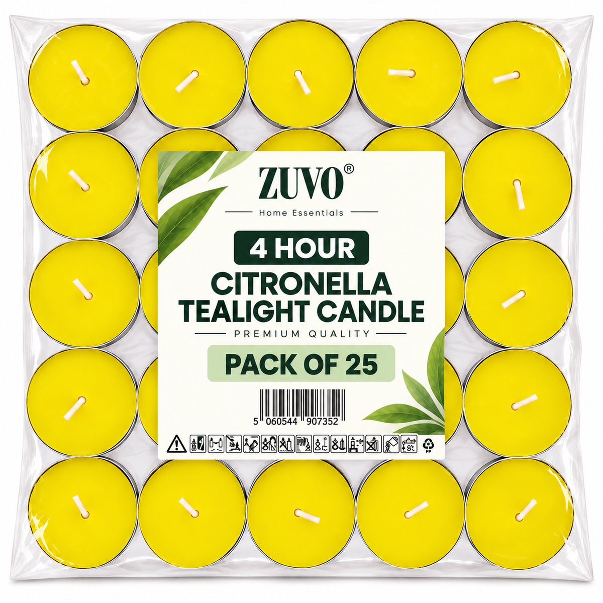 Zuvo Citronella Tea Light Candles 50 Pack 4 Hour Scented Insect Repellent