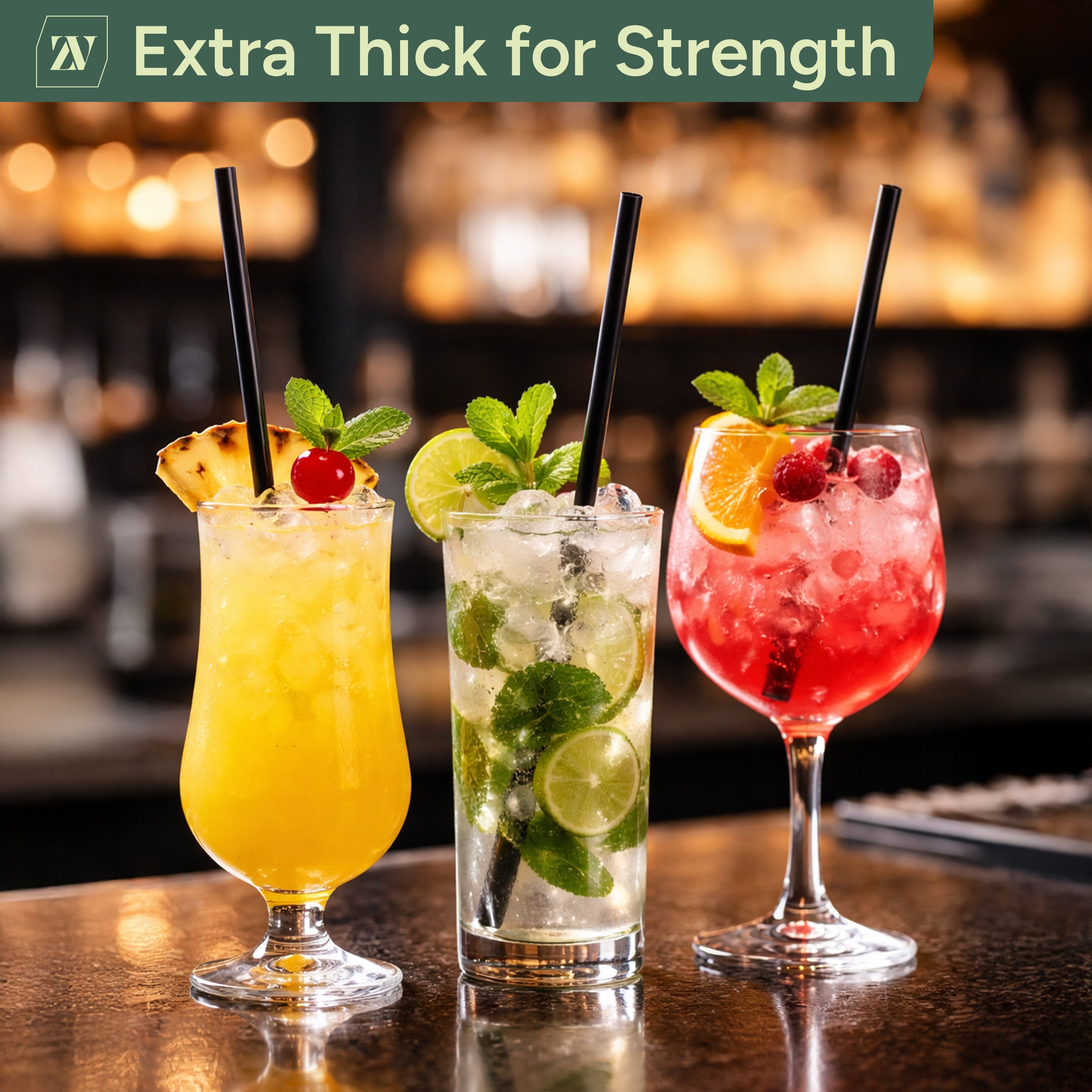 Zuvo Black Paper Straws 250 Pack Eco-Friendly Disposable Cocktail Straws