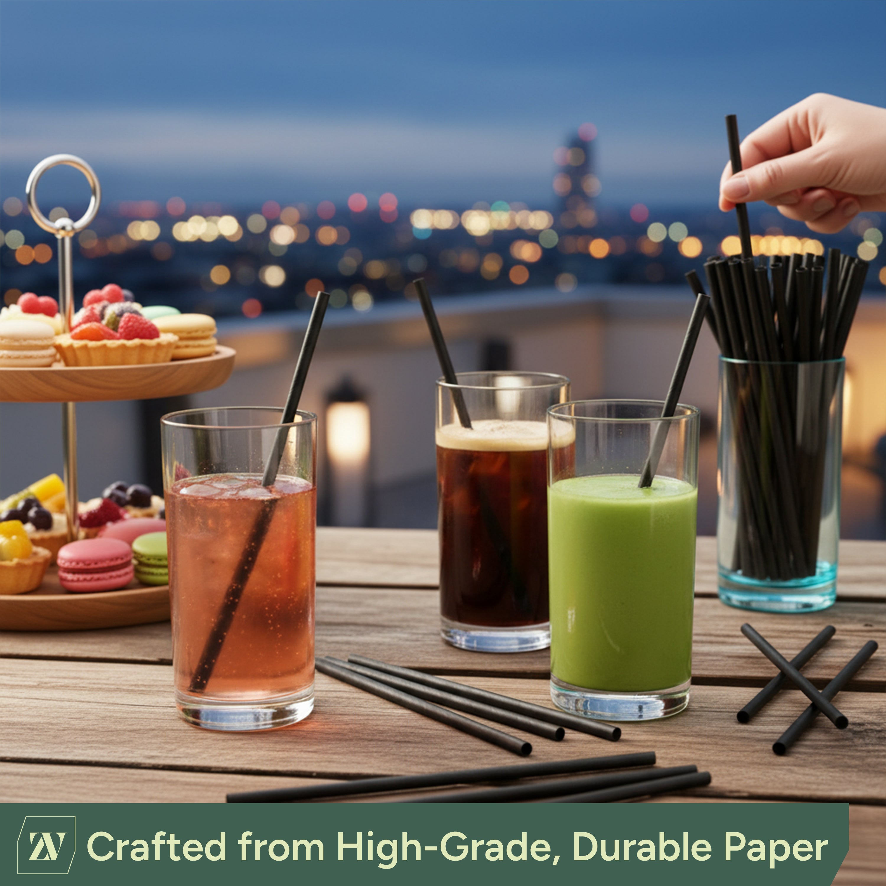 Zuvo Black Paper Straws 250 Pack Eco-Friendly Disposable Cocktail Straws