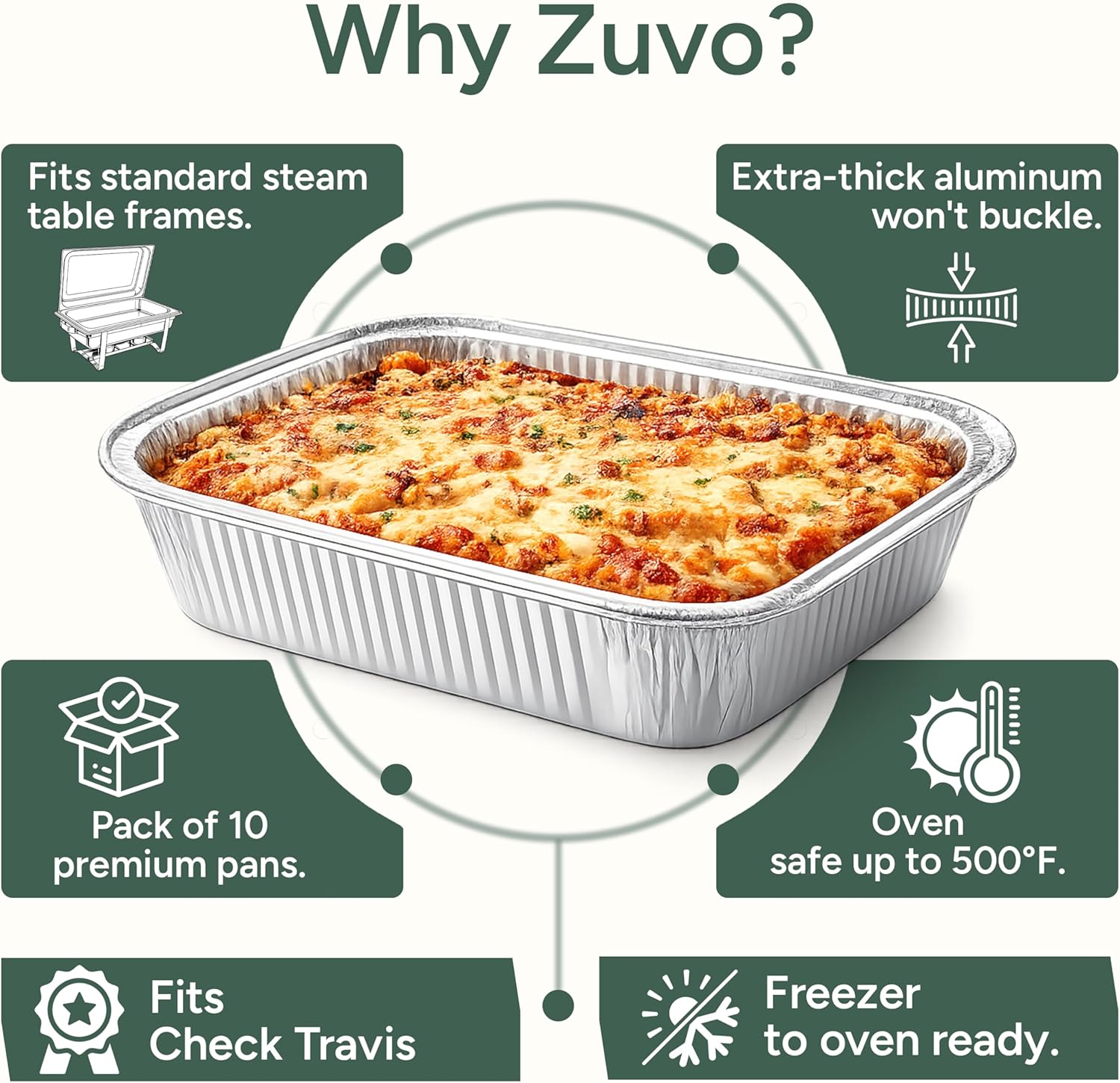 Zuvo | 10 x Large Foil Aluminium Trays 32x26x7cm | Heavy-Duty Oven & BBQ Pans