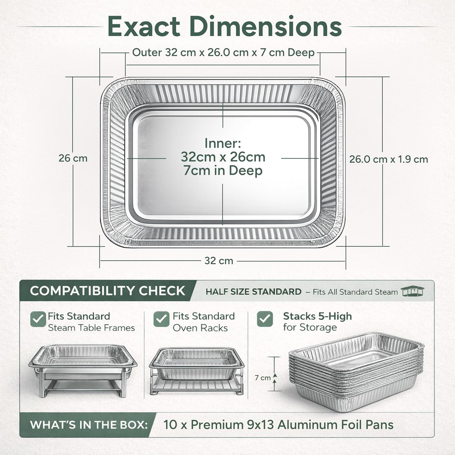 Zuvo | 10 x Large Foil Aluminium Trays 32x26x7cm | Heavy-Duty Oven & BBQ Pans