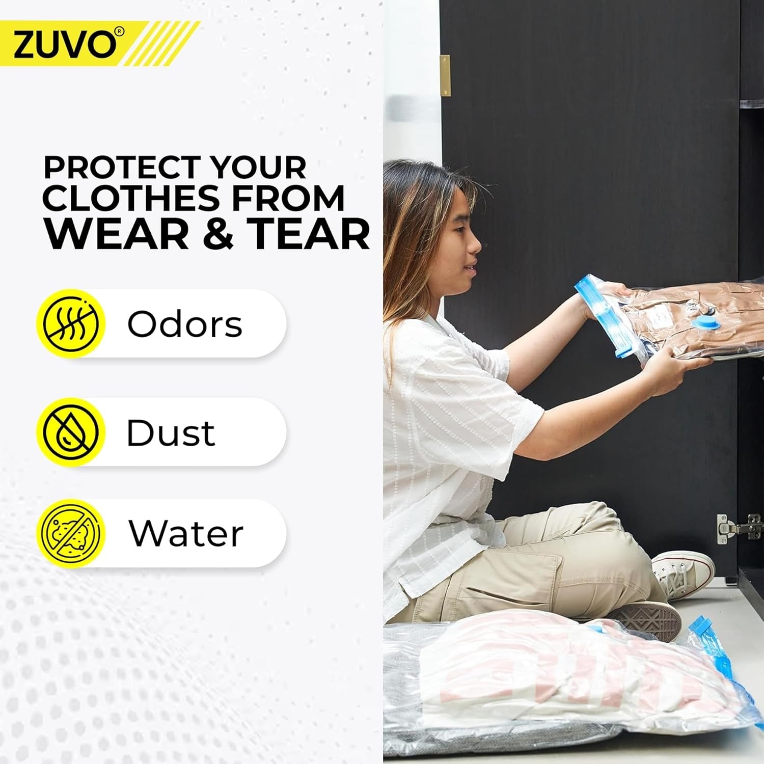 Zuvo Large Vacuum Storage Bags 5 Pack with Pump Reusable Airtight Saver