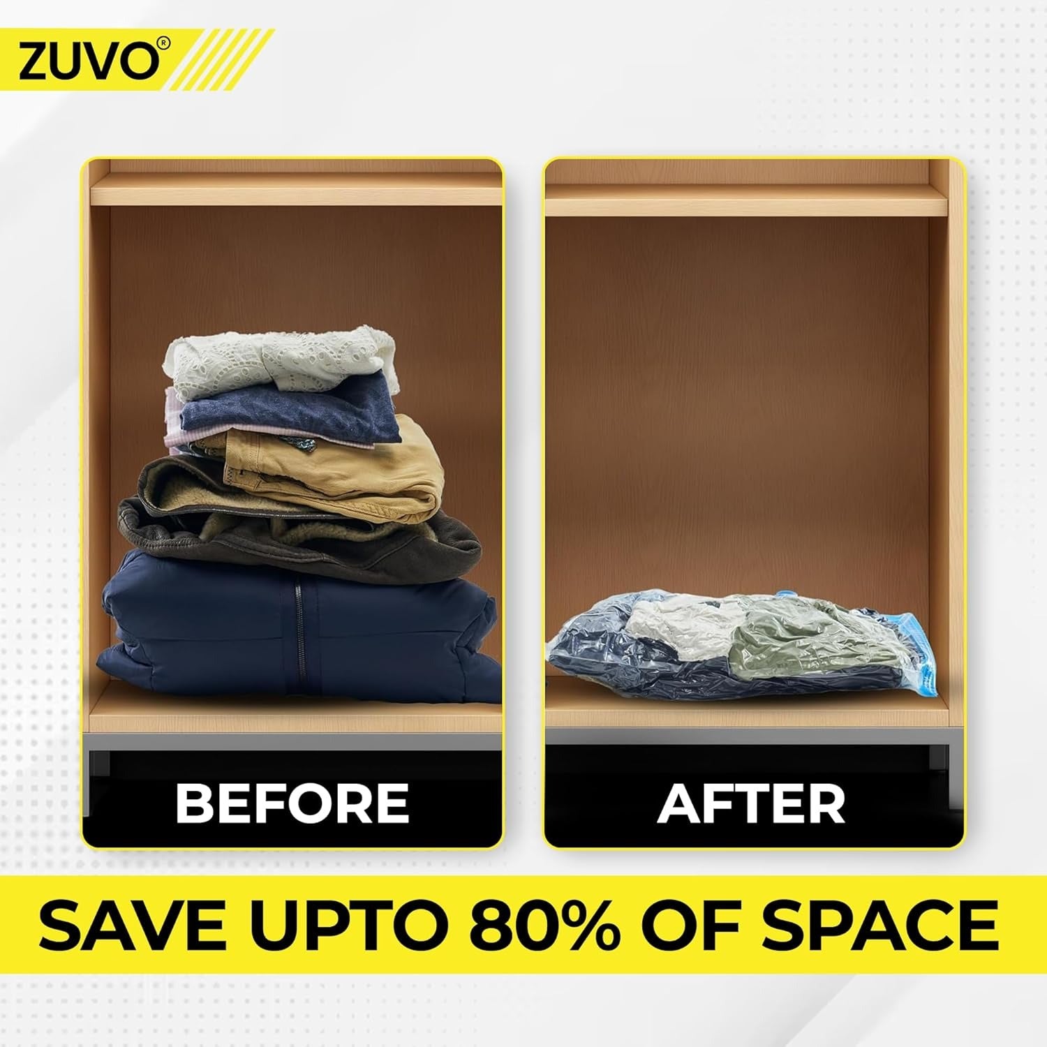 Zuvo Large Vacuum Storage Bags 5 Pack with Pump Reusable Airtight Saver