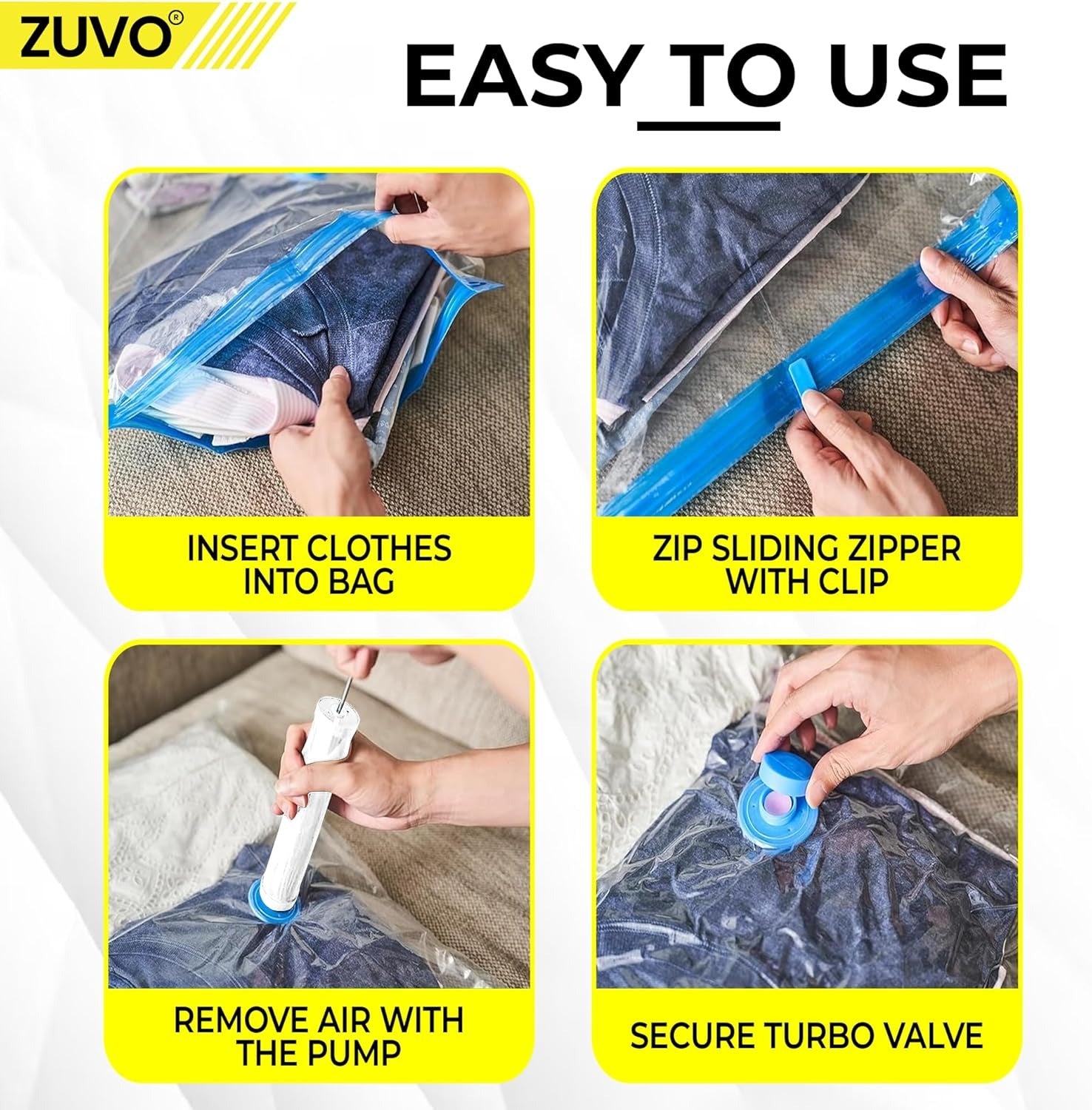 Zuvo Large Vacuum Storage Bags 5 Pack with Pump Reusable Airtight Saver