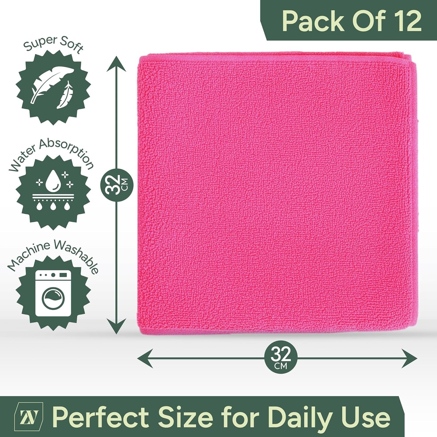 Zuvo Microfibre Cloths 12 Pack 32x32cm Lint Free Multi Colour Cleaning
