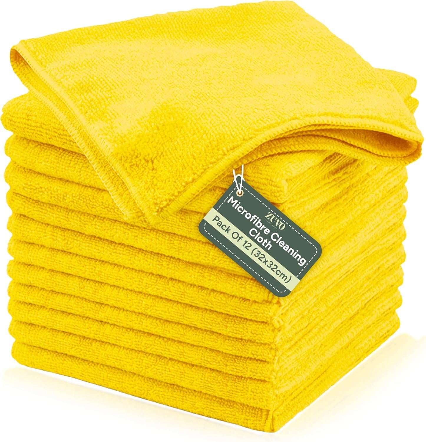 Zuvo Microfibre Cloths 12 Pack 32x32cm Yellow Lint Free Cleaning Rags
