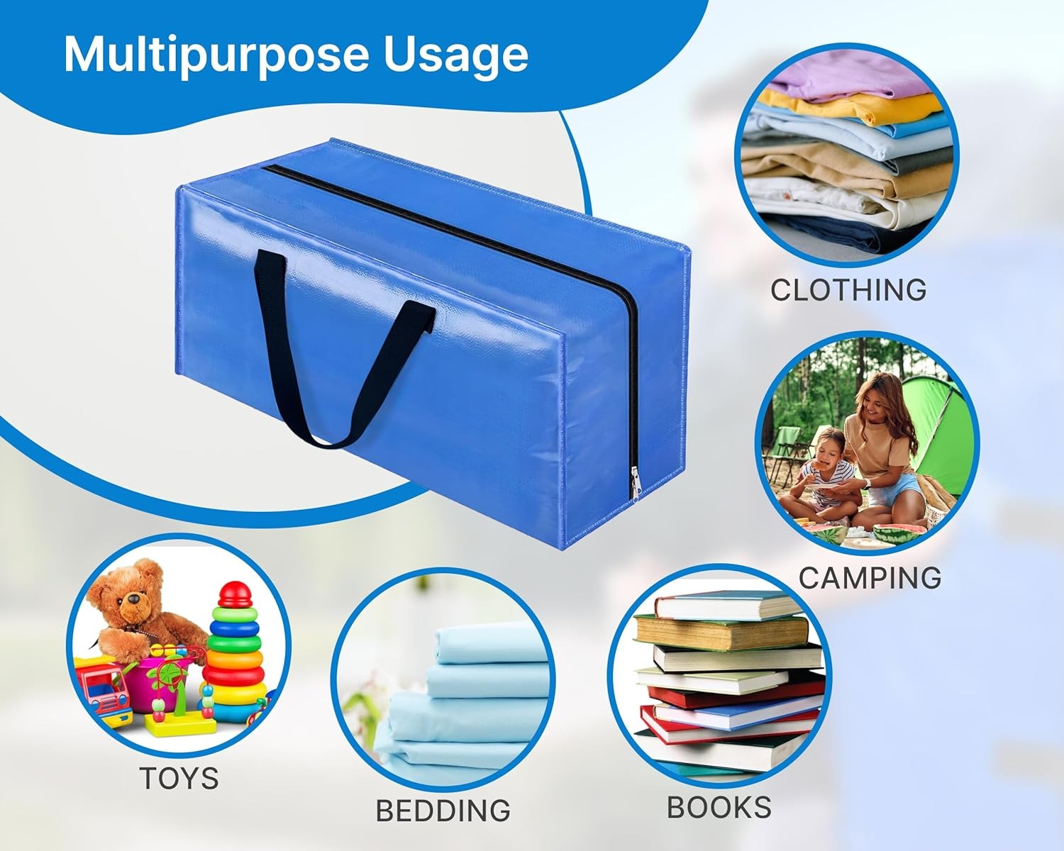 Zuvo Extra Large Moving & Storage Bags 4 Pack Waterproof with Zips 73x36x36