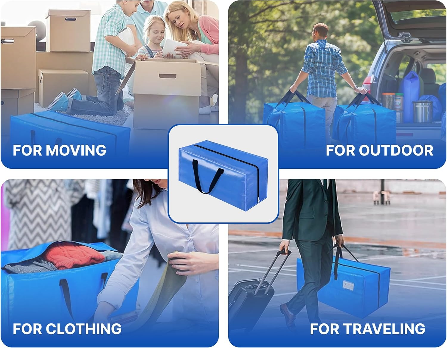 Zuvo Extra Large Moving & Storage Bags 8 Pack Waterproof with Zips 73x36x36