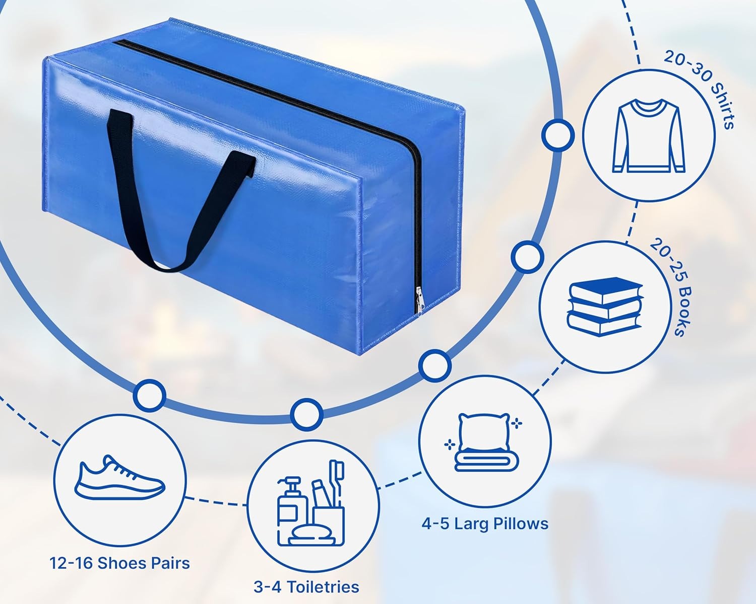 Zuvo Extra Large Moving & Storage Bags 4 Pack Waterproof with Zips 73x36x36