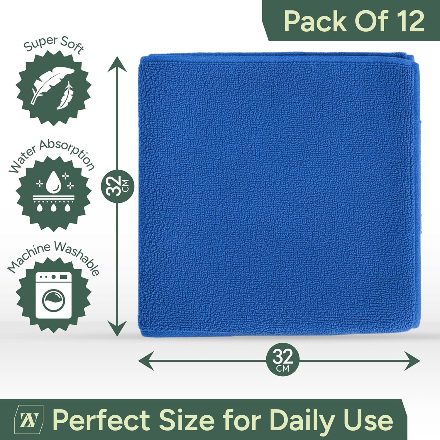 Zuvo Microfibre Cloths 12 Pack 32x32cm Yellow Lint Free Cleaning Rags