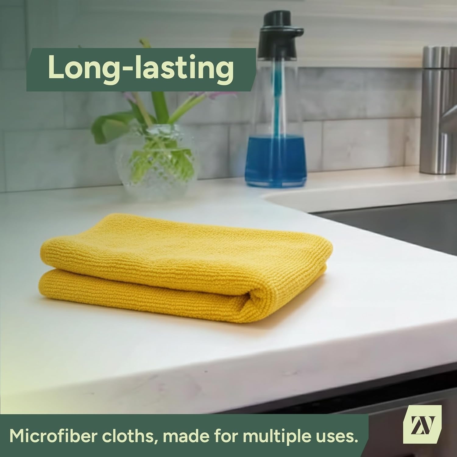 Zuvo Microfibre Cloths 12 Pack 32x32cm Yellow Lint Free Cleaning Rags