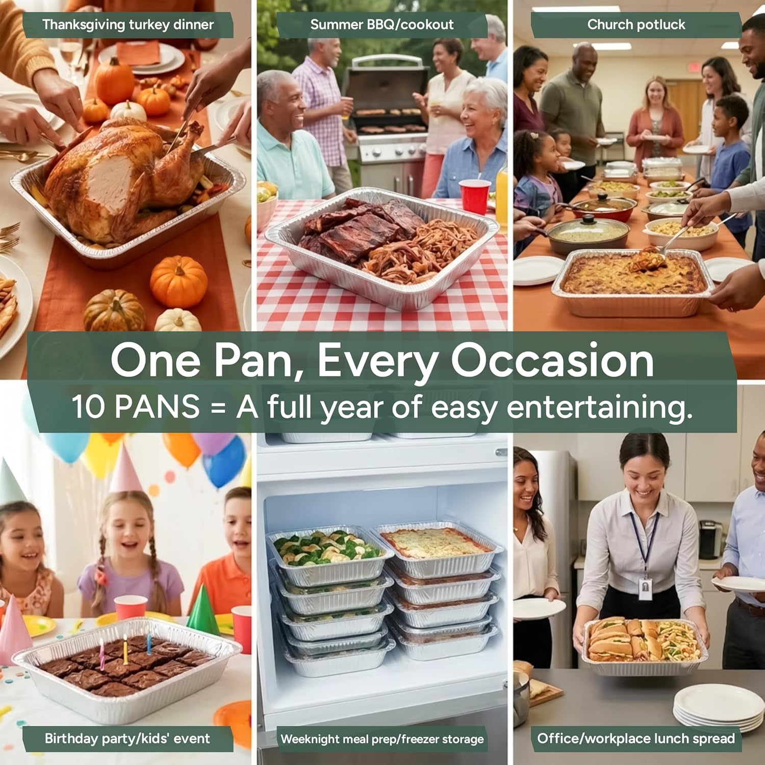Zuvo | 10 x Large Foil Aluminium Trays 32x26x7cm | Heavy-Duty Oven & BBQ Pans