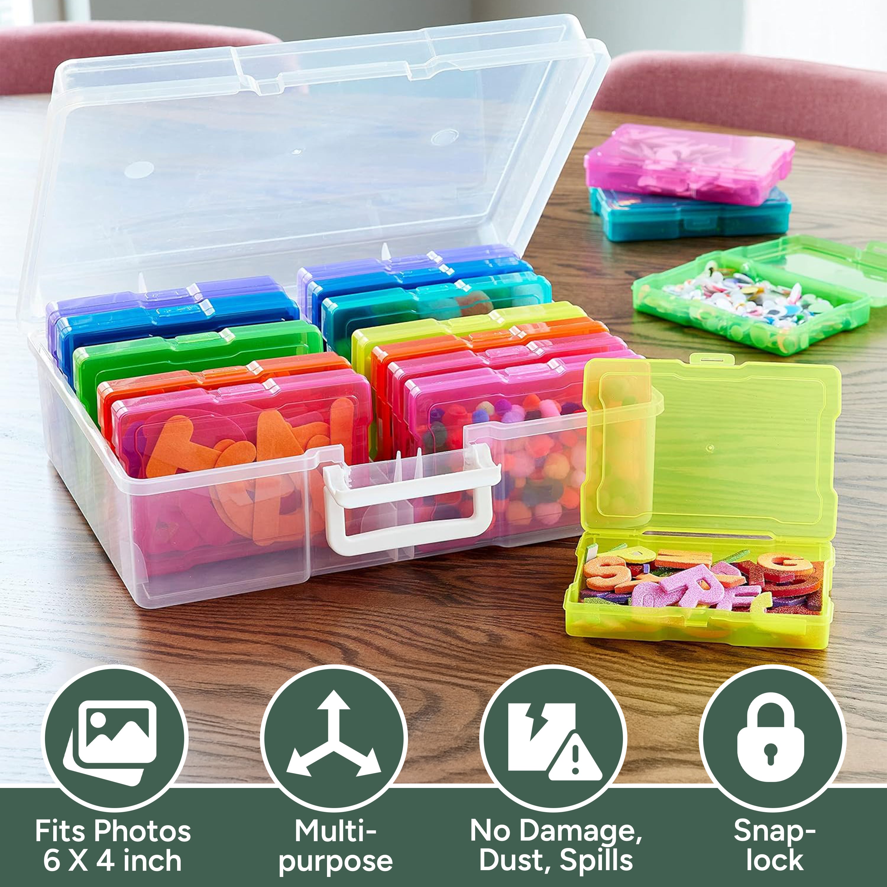 Zuvo Photo Storage Box with 16 Coloured Cases and Removable Dividers