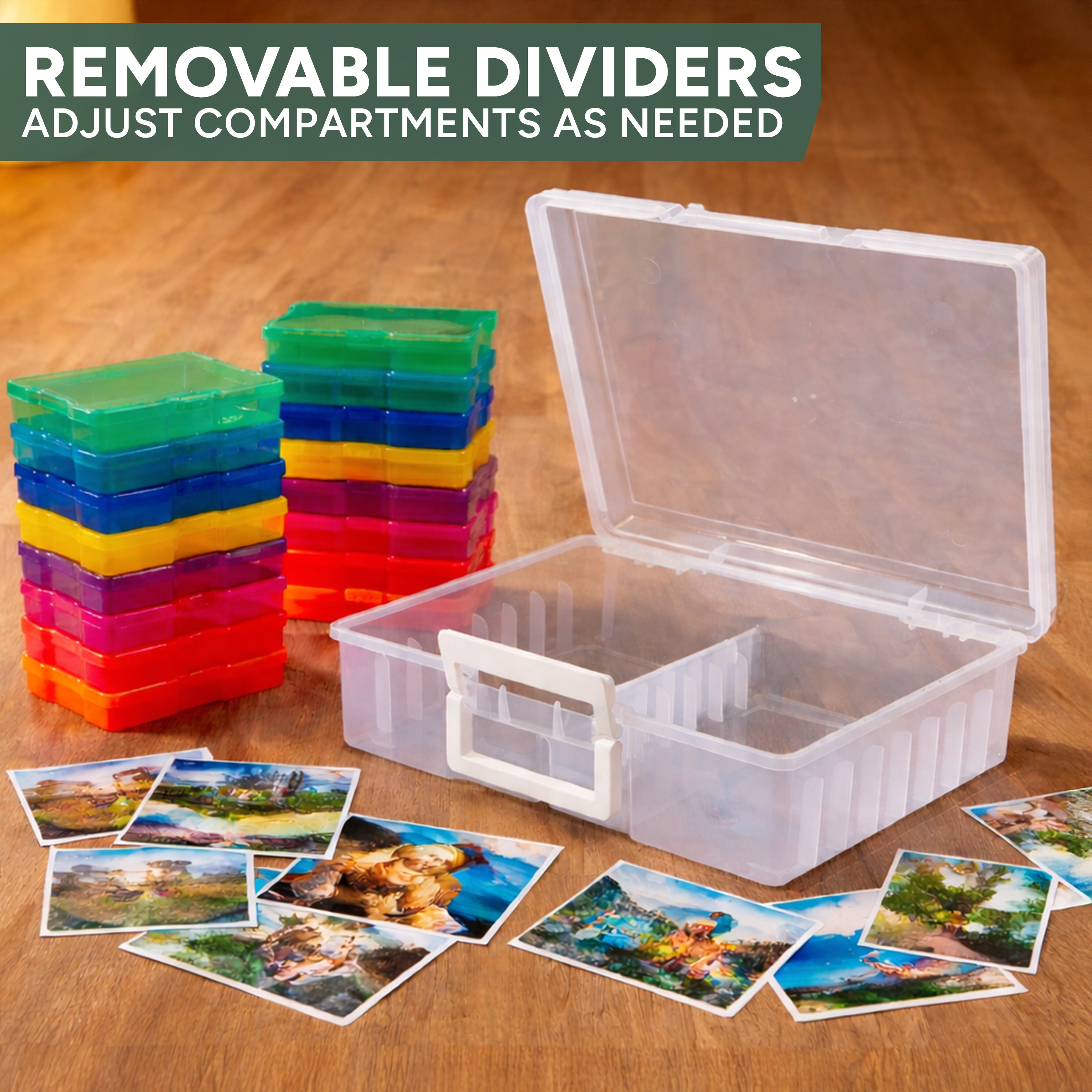 Zuvo Photo Storage Box with 16 Coloured Cases and Removable Dividers