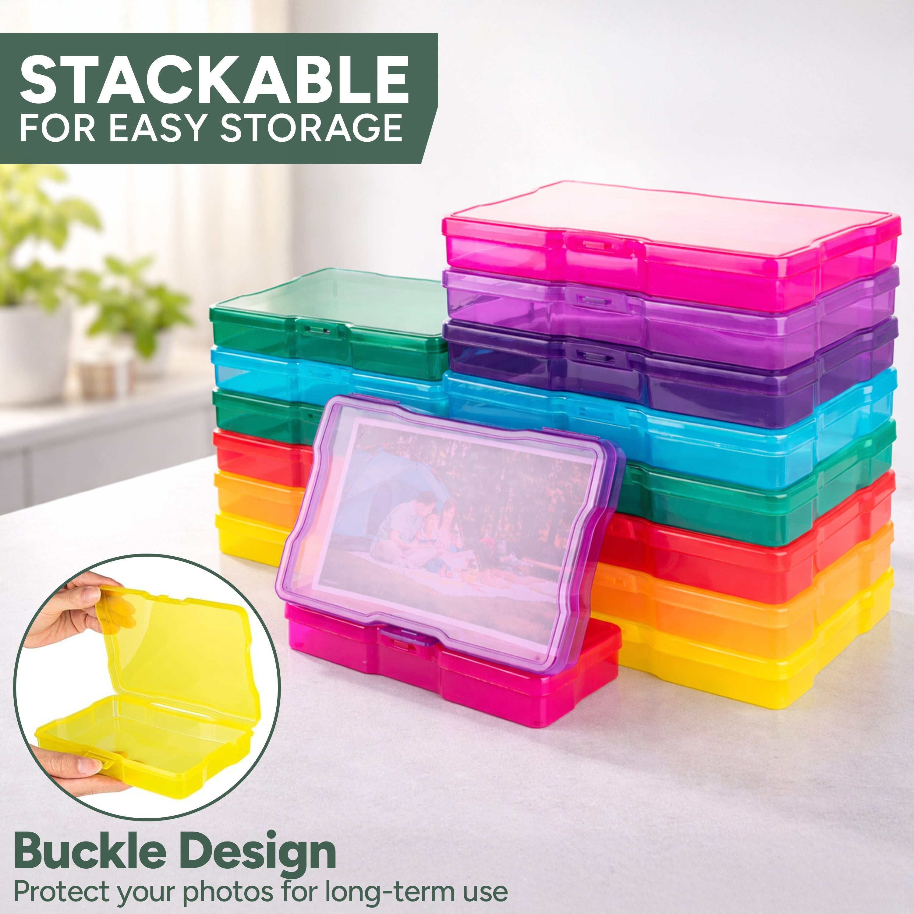 Zuvo Photo Storage Box with 16 Coloured Cases and Removable Dividers
