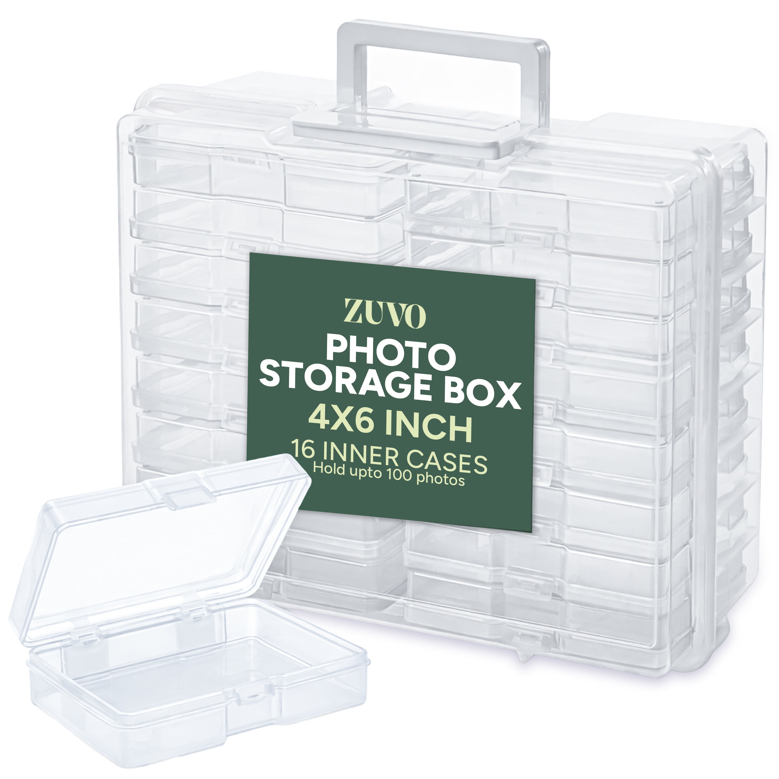 Zuvo Plastic Photo Storage Box with 16 Cases and Removable Dividers