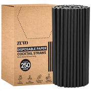 Zuvo Black Paper Straws 250 Pack Eco-Friendly Disposable Cocktail Straws