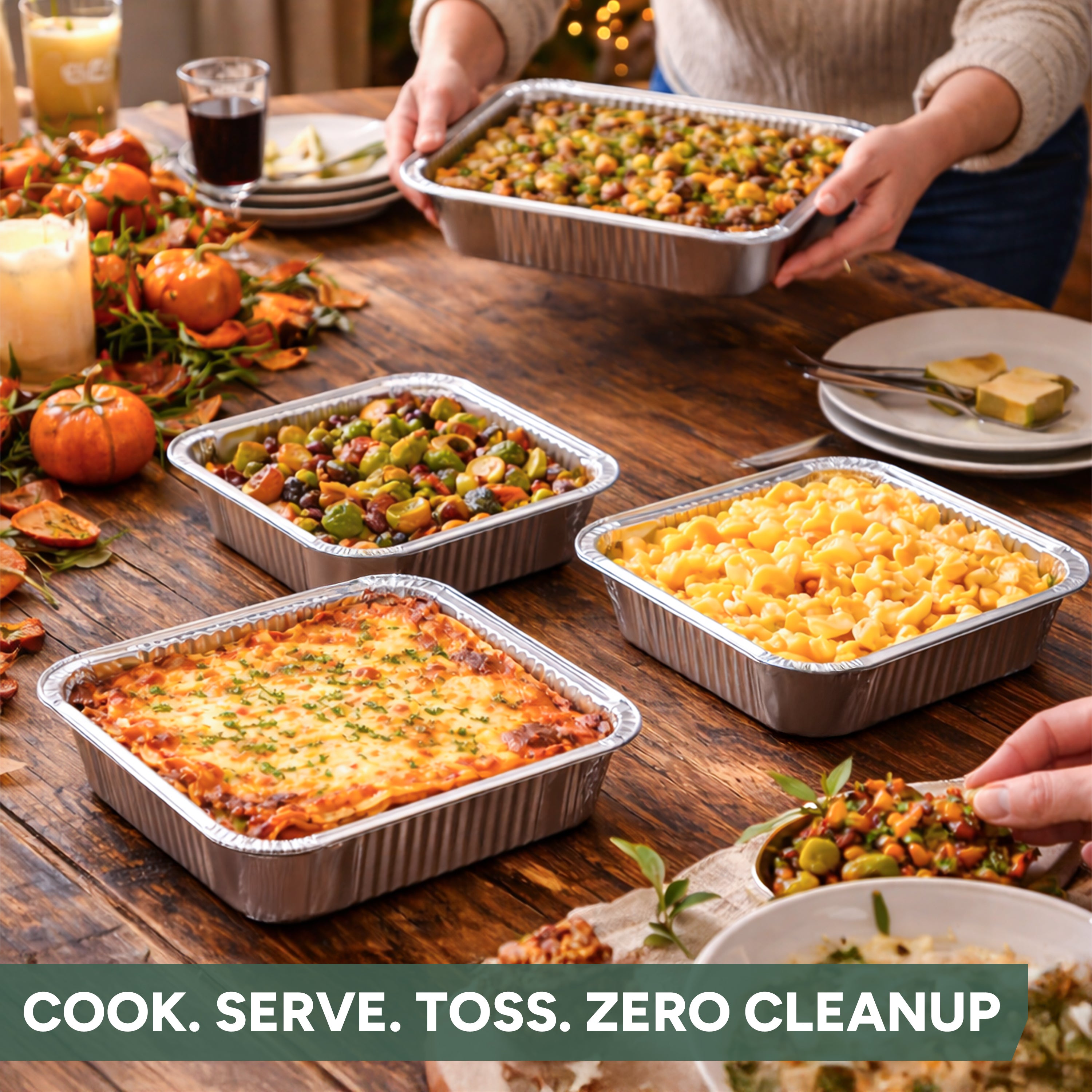 Zuvo 20 Pack Deep Aluminium Foil Trays with Paper Lids 24.8x24.8x5.5 cm
