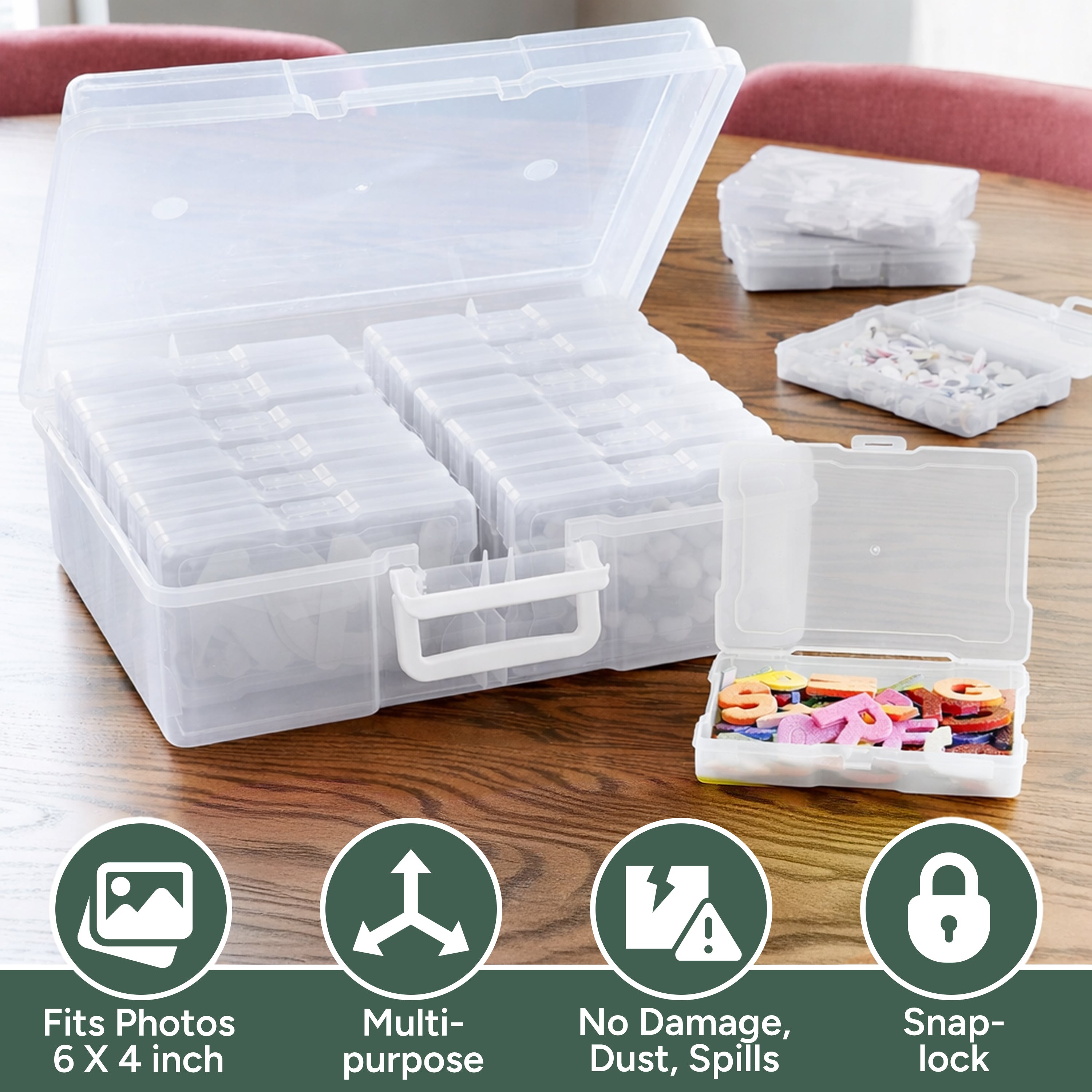 Zuvo Plastic Photo Storage Box with 16 Cases and Removable Dividers