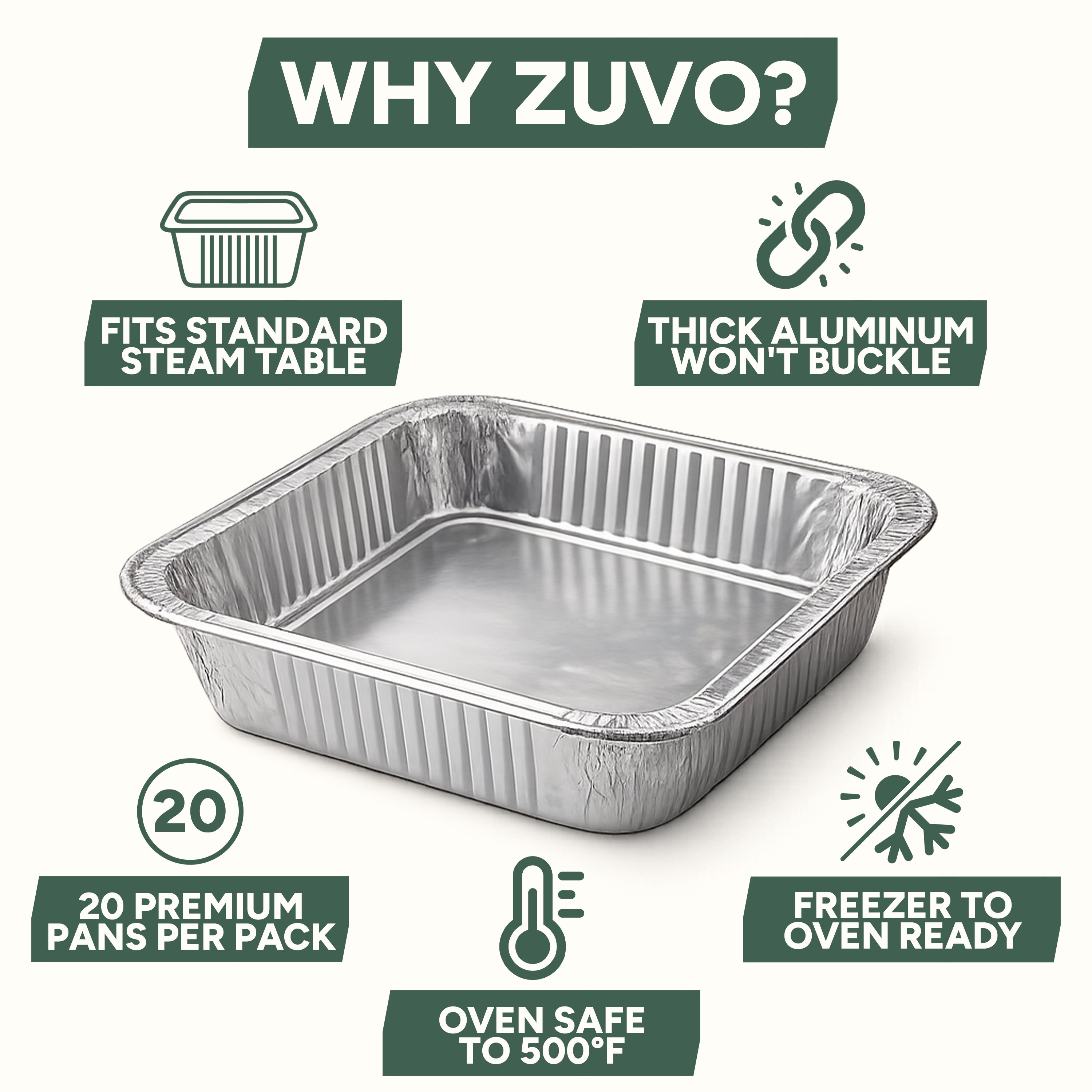 Zuvo 20 Pack Deep Aluminium Foil Trays with Paper Lids 24.8x24.8x5.5 cm