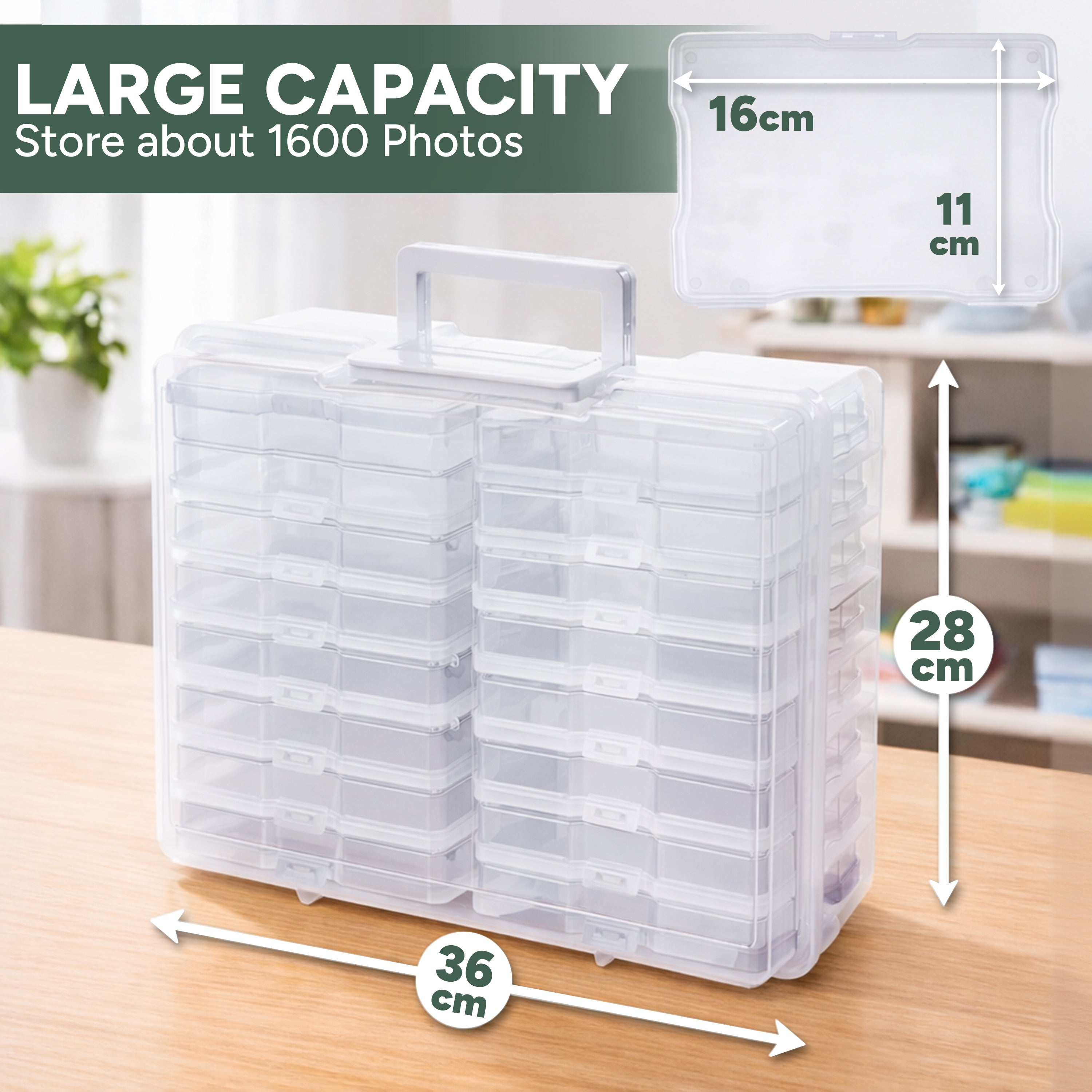 Zuvo Plastic Photo Storage Box with 16 Cases and Removable Dividers