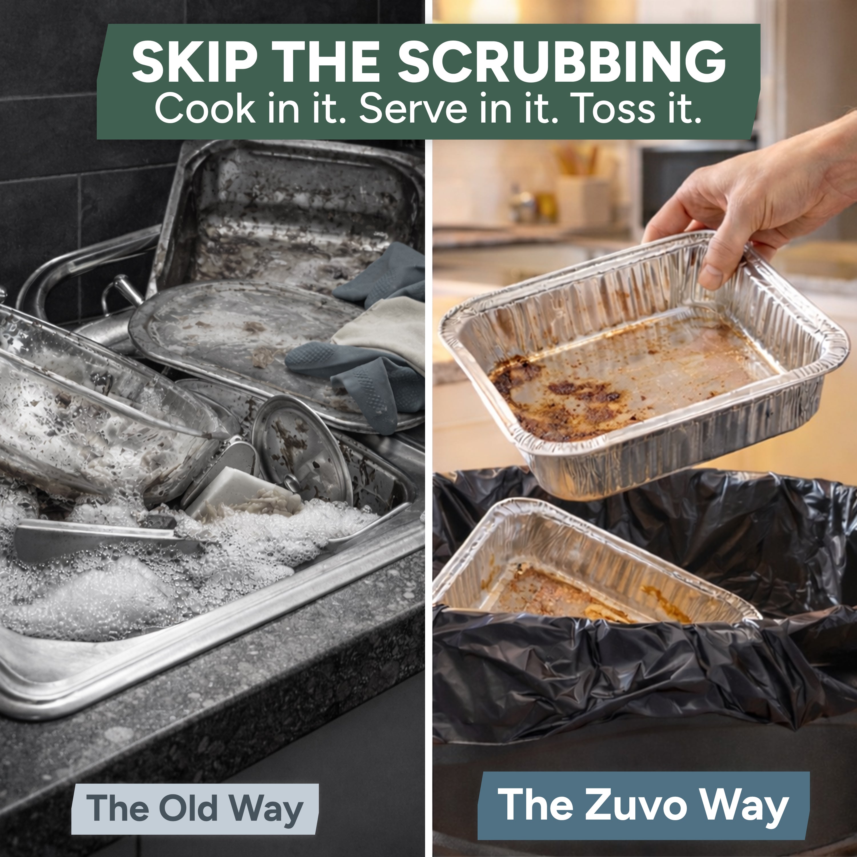 Zuvo 20 Pack Deep Aluminium Foil Trays with Paper Lids 24.8x24.8x5.5 cm