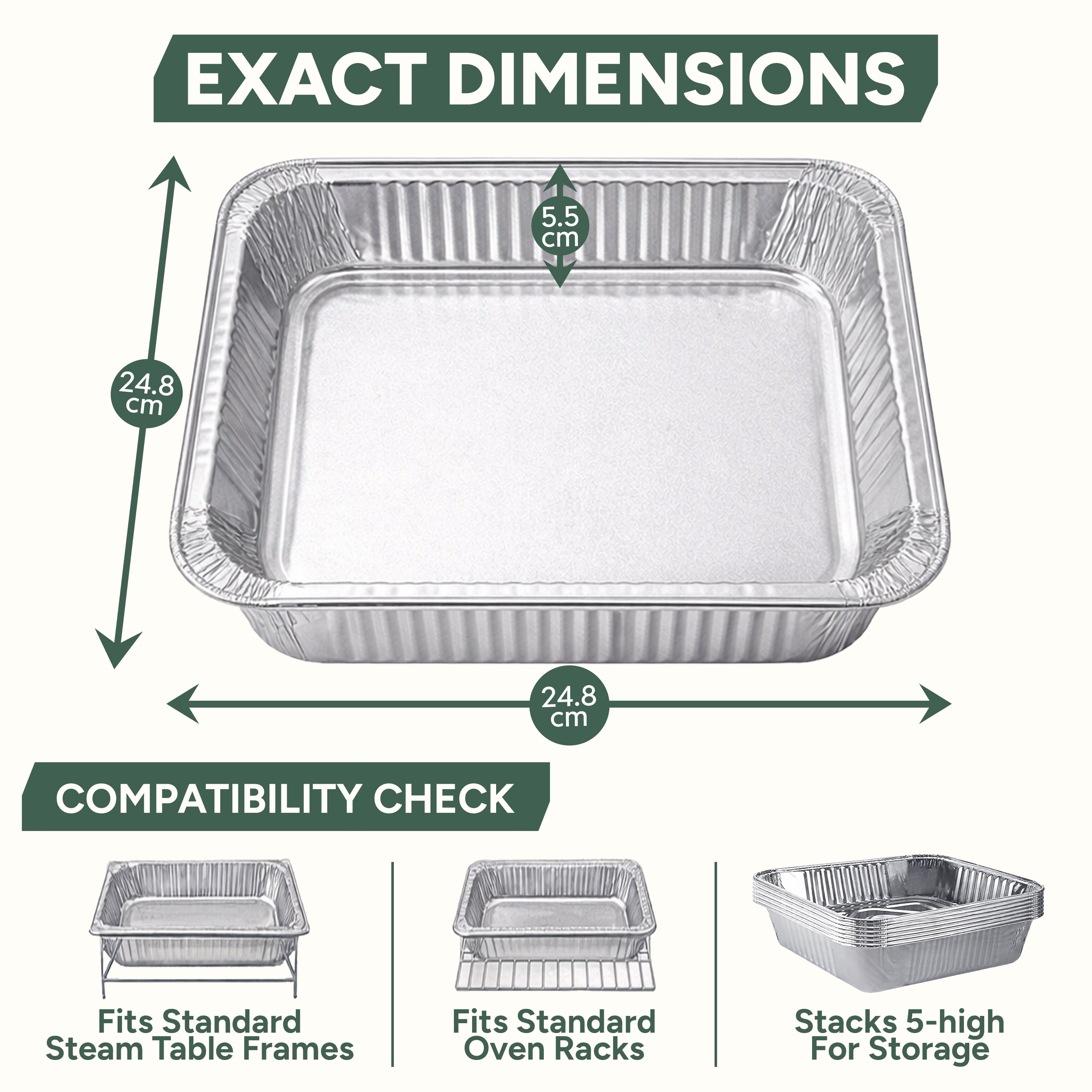 Zuvo 20 Pack Deep Aluminium Foil Trays with Paper Lids 24.8x24.8x5.5 cm