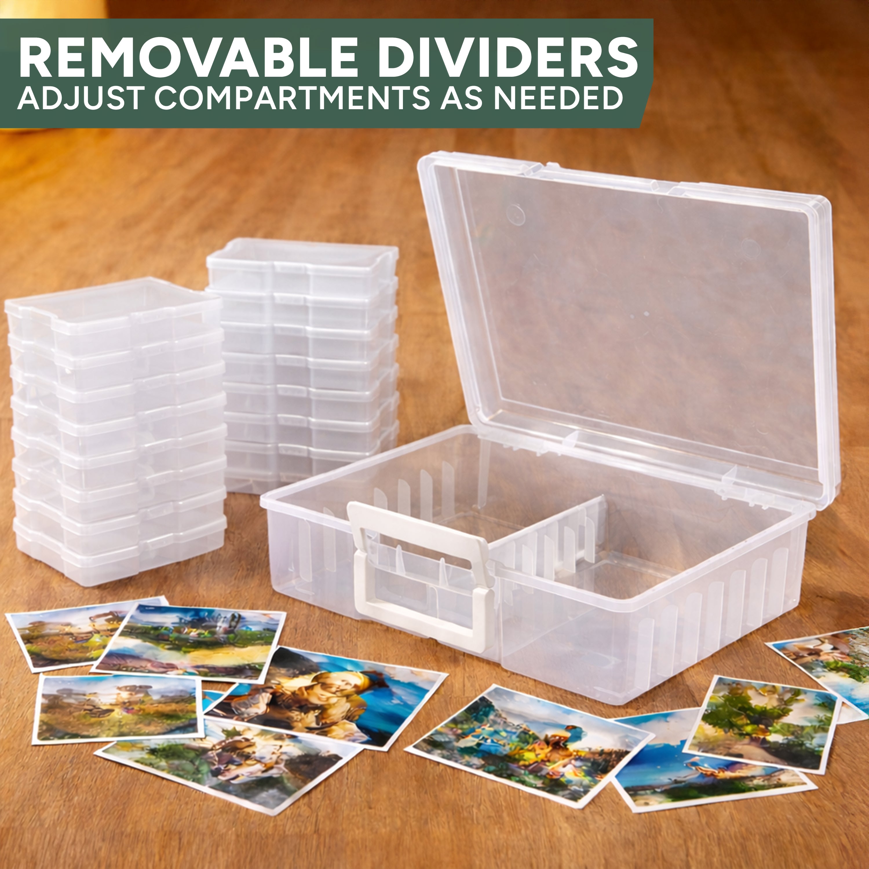 Zuvo Plastic Photo Storage Box with 16 Cases and Removable Dividers