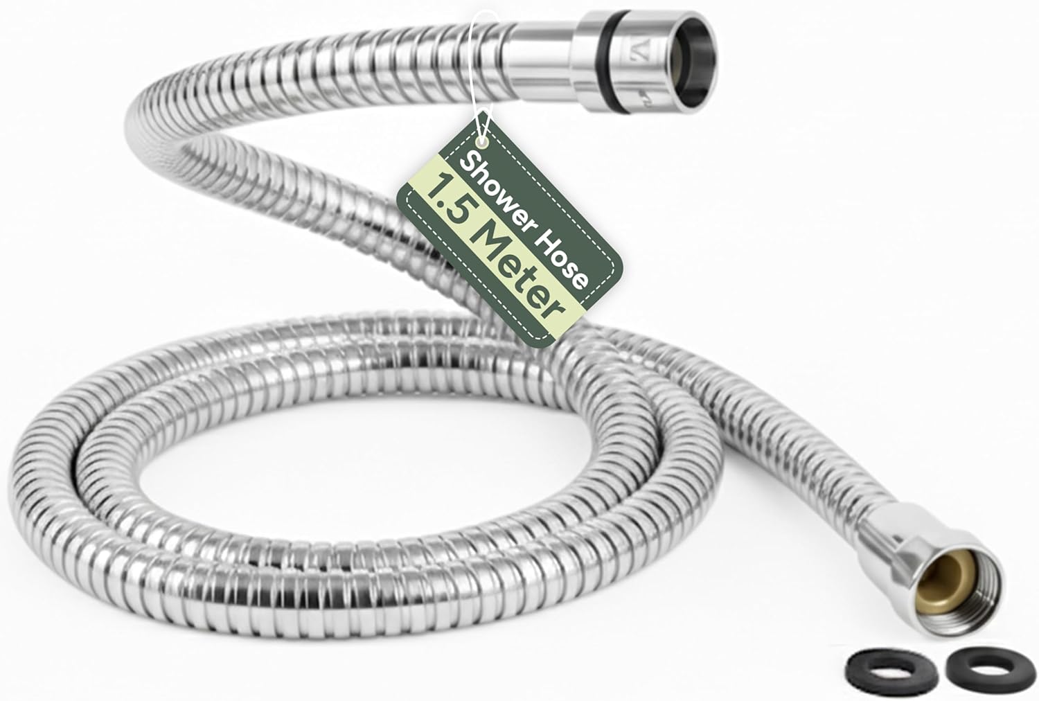 Zuvo Shower Hose 1.5m - Stainless Steel Anti-Kink Replacement Shower Pipe with Brass Connectors | Chrome Flexible Hose for Bath Taps | Universal G1/2” Fit