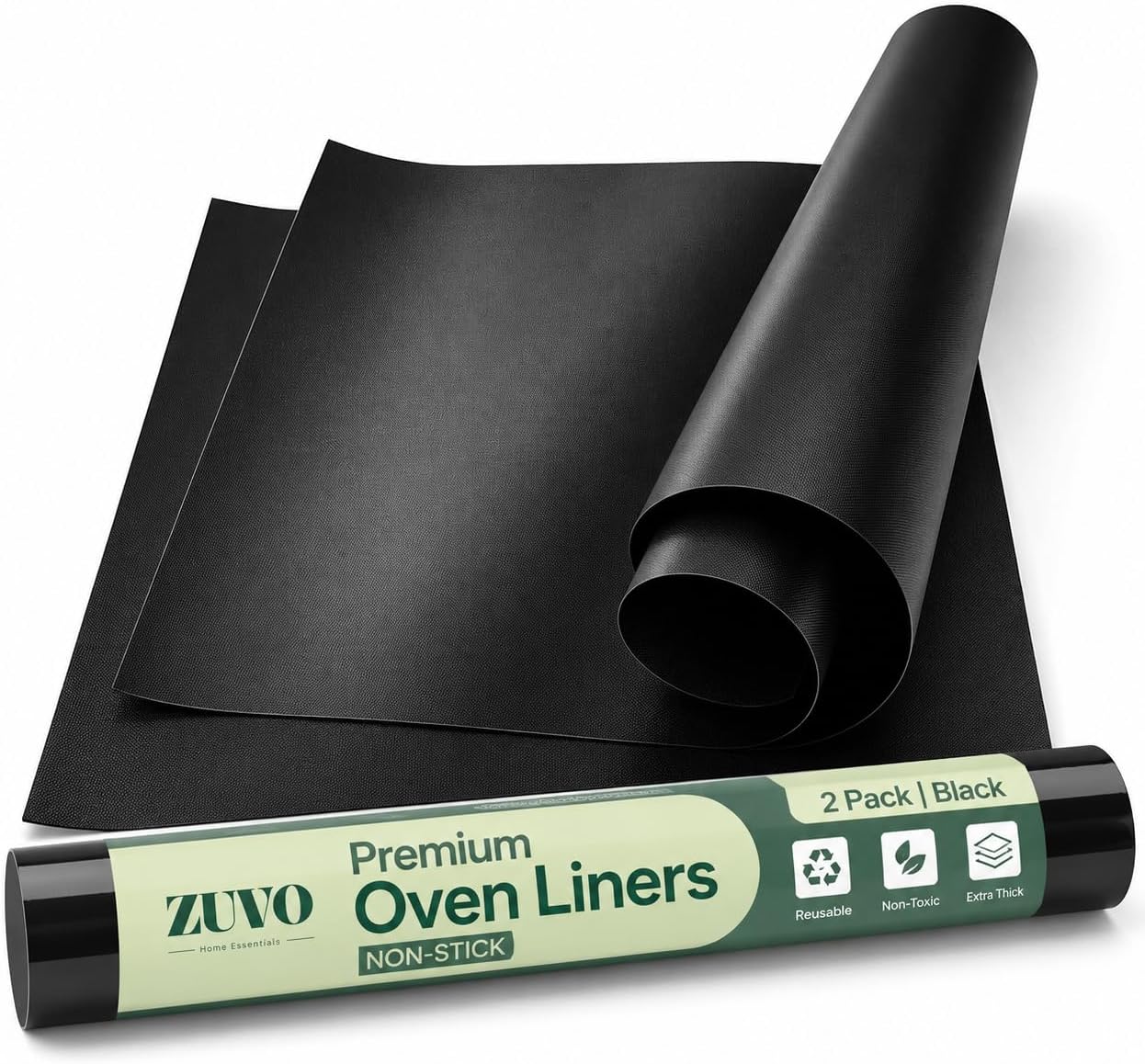 Zuvo Oven Liners for Fan Assisted Ovens 32x50cm, Non-Stick Reusable 2-Pack | Oven Bottom Protector, PTFE Fibreglass, Heat Resistant to 260°C, Dishwasher Safe, Trimmable, Electric & Gas Compatible