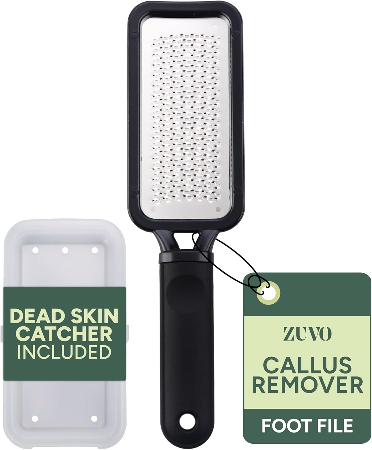 Zuvo Foot File for Hard Skin - Surgical Stainless Steel Callus Remover (XL) with Skin Catcher | Wet & Dry Pedicure Foot Scraper for Cracked Heels & Dead Skin Removal