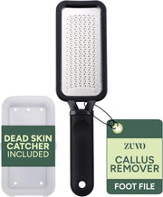 Zuvo Foot File for Hard Skin - Surgical Stainless Steel Callus Remover (XL) with Skin Catcher | Wet & Dry Pedicure Foot Scraper for Cracked Heels & Dead Skin Removal