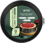 Zuvo Springform Cake Tin 9 Inch/23cm, Non-Stick Round Baking Pan Loose Base | Carbon Steel, Cheesecake Tin, Easy Clip Release, Oven/Fridge/Freezer Safe, Leak-Resistant, 23cm/9in Round Cake Tin for Baking