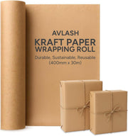 AVLASH Brown Kraft Wrapping Paper Roll, Recyclable, 400mm x 30m